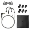 Sennheiser IE 200 wired in-ear monitors, Silver Edition, box contents with cable, ear tips and pouch