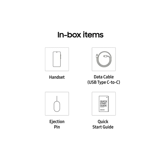 What's in the box: Galaxy F70e 5G, USB Type-C to Type-C cable, ejection pin and quick start guide