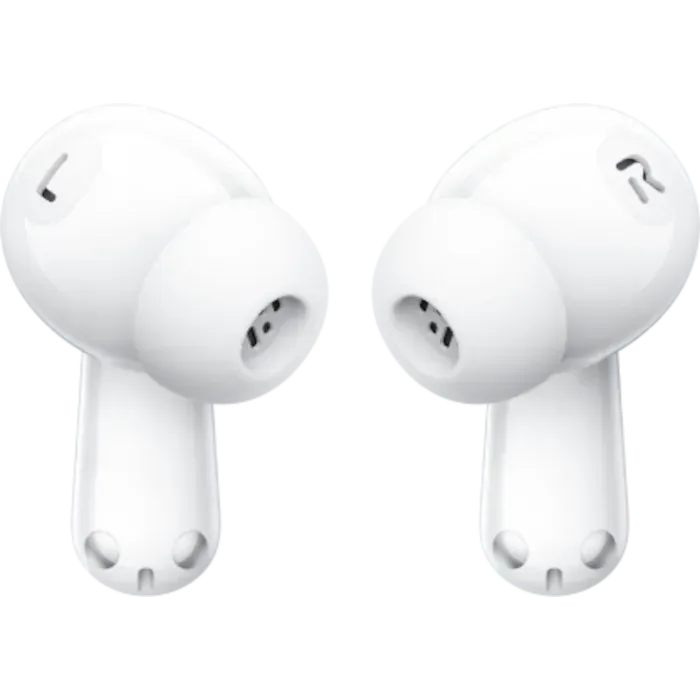 OnePlus Nord Buds 3 true wireless noise cancelling earbuds in Melodic White, pair of earbuds at an angle