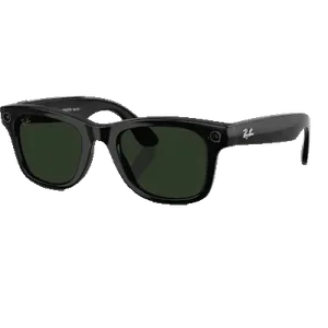 Ray-Ban Meta Wayfarer (Gen 2) in Shiny Black with G-15 Green lenses, angled front view
