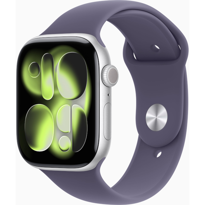 Watch Series 11 GPS + Cellular 46mm Silver Aluminium Case with Purple Fog Sport Band - S/M