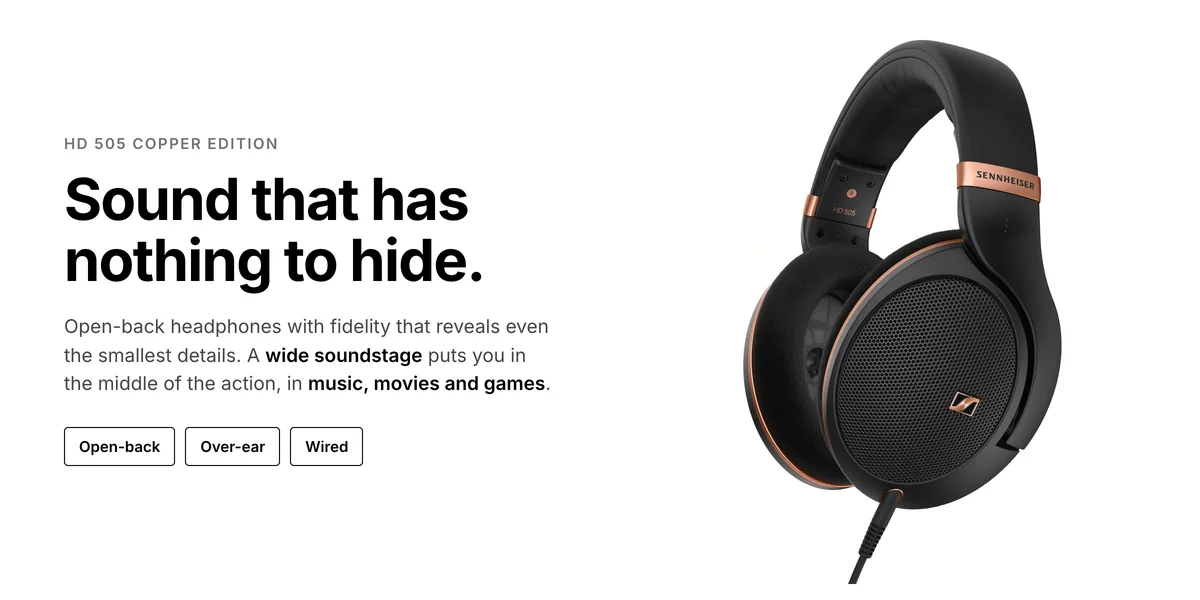 Sennheiser HD 505 Copper open-back over-ear headphones for music, movies and games