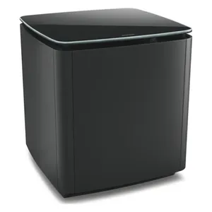 Bose Bass Module 700 wireless subwoofer in Black, angled front view with the glass top