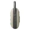 JBL Clip 5 portable Bluetooth speaker in Sand, side view with buttons