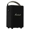 Marshall Tufton portable Bluetooth speaker in Black and Brass, angled front view with the carry strap