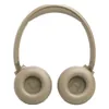 JBL Tune 680NC wireless on-ear noise cancelling headphones in Beige, inside view of both ear cushions