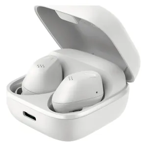 Sennheiser Accentum True Wireless noise cancelling earbuds in White, earbuds in the open charging case