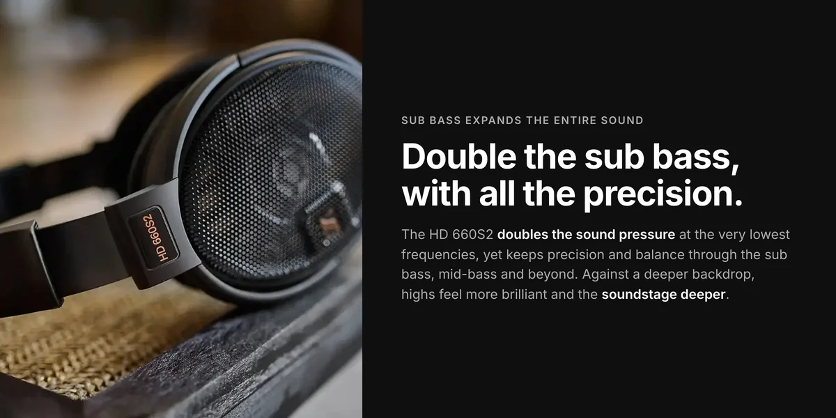 Sennheiser HD 660S2 earcup close-up, double the sub bass with precision kept through the range