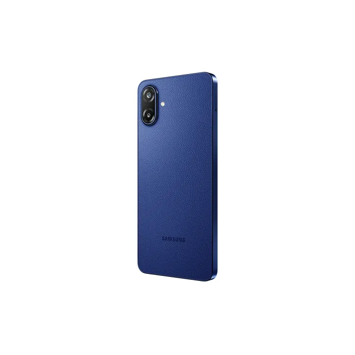 Samsung Galaxy F70e 5G in Spotlight Blue, angled back view from the other side