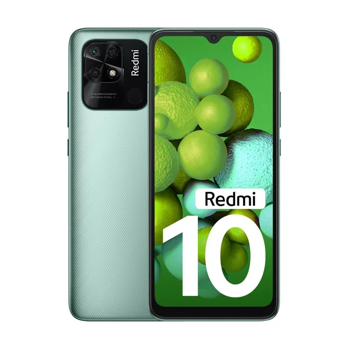 Xiaomi Redmi 10 4G in Caribbean Green, front and back views