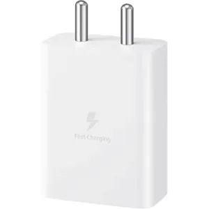 Samsung 15W USB-C Power Adapter without Cable - White, front view with the plug pins