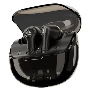 boAt Nirvana Crystl true wireless earbuds in Quantum Black, earbuds in the see-through Crystl charging case