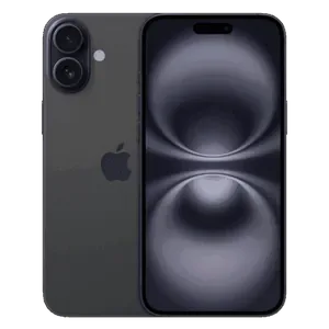 Apple iPhone 16 Plus in Black, back and front views