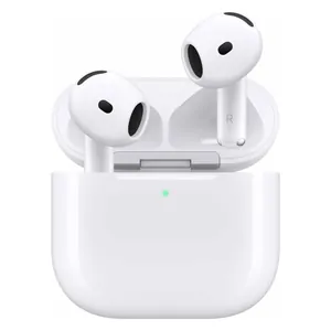 Apple AirPods 5, earbuds resting in their open charging case