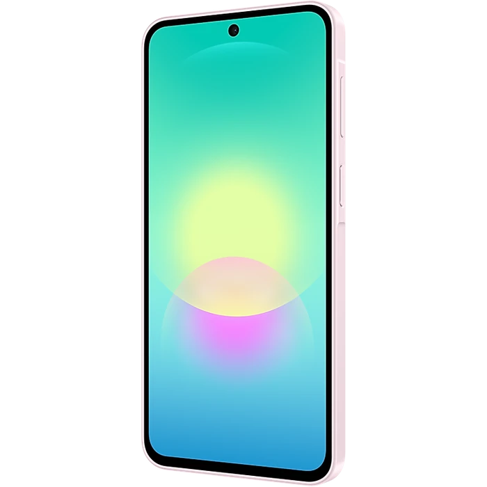Samsung Galaxy A27 5G in Light Pink, angled front view showing the side keys