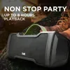 boAt Stone 1010 portable Bluetooth speaker in Black, outdoors by a campfire, up to 8 hours of playback