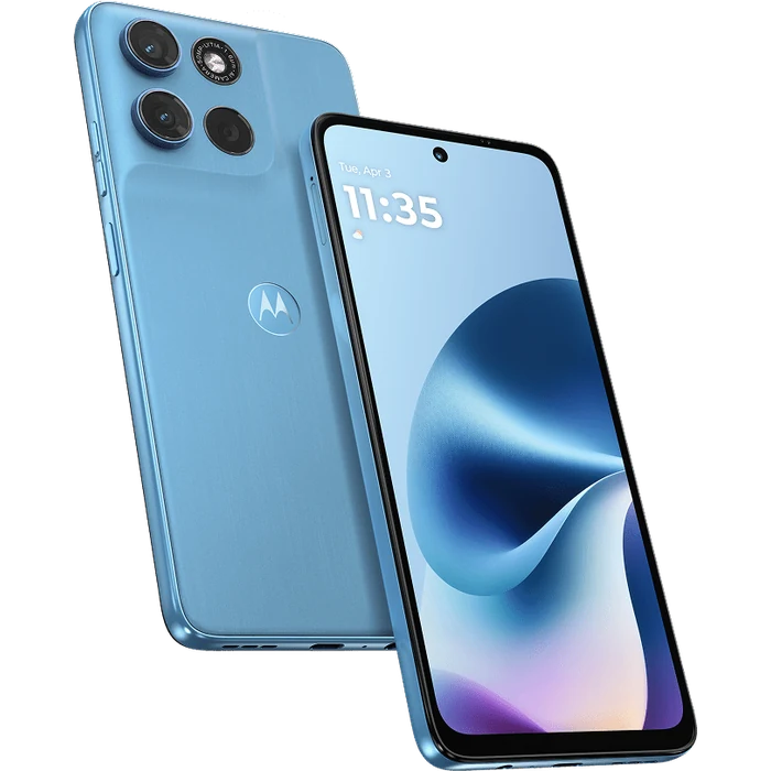 Motorola Moto G Max 5G in Pantone Alaskan Blue, back and front views