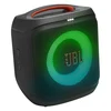 JBL PartyBox Encore Essential 2 Bluetooth party speaker in Black, angled front view with the lightshow on