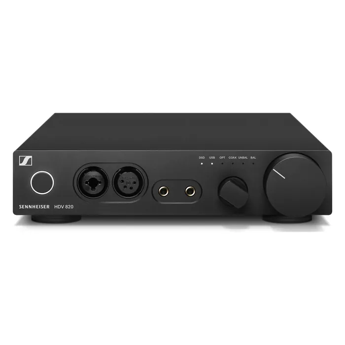 Sennheiser HDV 820 headphone amplifier and DAC in Black, angled front view