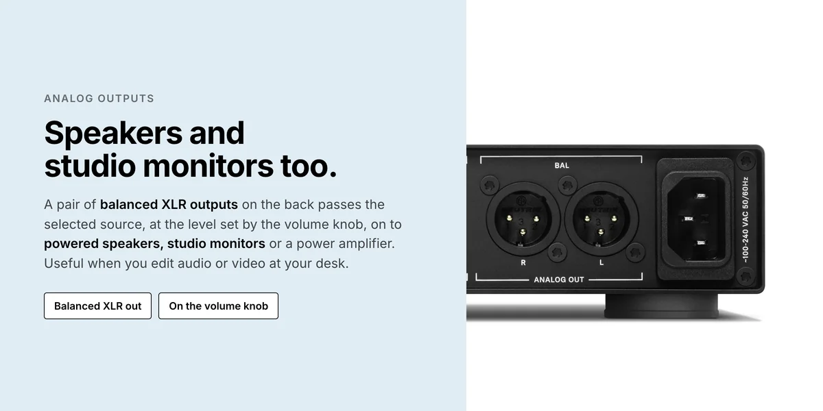 Sennheiser HDV 820 balanced XLR analog outputs for powered speakers and studio monitors