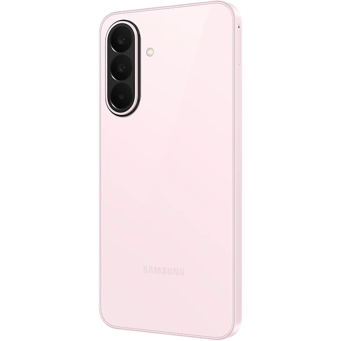 Samsung Galaxy A27 5G in Light Pink, angled back view from the left
