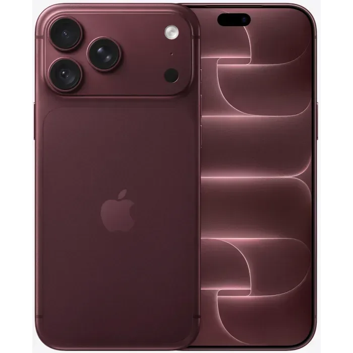 Apple iPhone 18 Pro Max in Burgundy, back with the full-width camera plateau beside the front with the Dynamic Island
