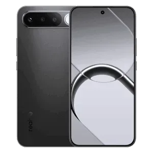 Realme 16 5G in Air Black, back and front views, showing the Camera Bar and the 6.57-inch screen
