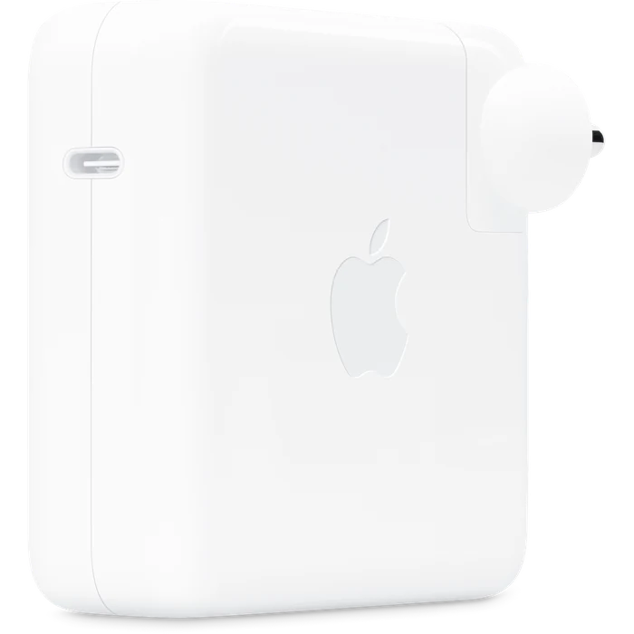 Apple 96W USB-C Power Adapter, side view with the USB-C port