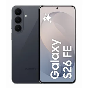 Samsung Galaxy S26 FE in Graphite, back and front views