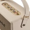 Marshall Kilburn III portable Bluetooth speaker in Cream, close-up of the brass top panel knobs and strap button
