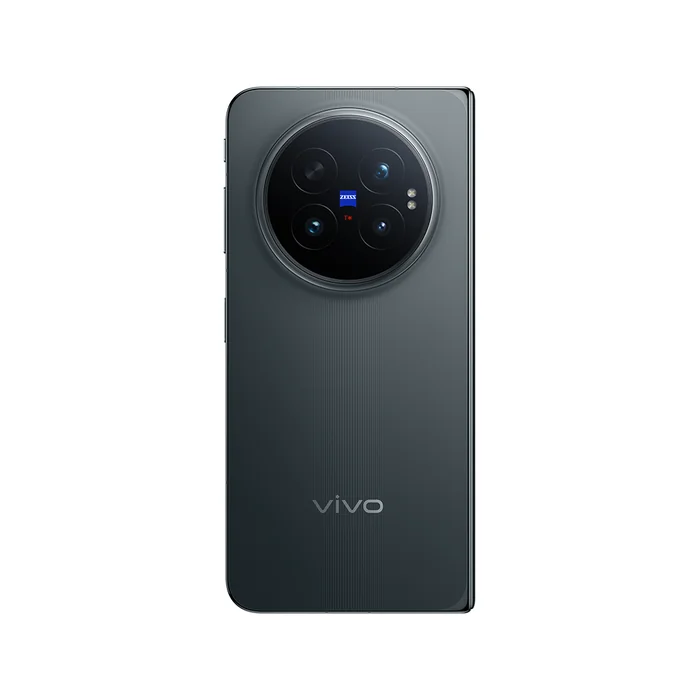 Vivo X Fold6 in Prism Black, back view with the ZEISS camera module