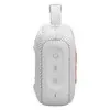 JBL Go 4 portable Bluetooth speaker in White, side panel with Power, Bluetooth and Auracast buttons