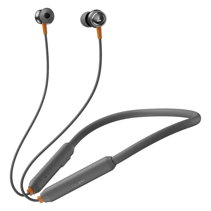 boAt Rockerz 185 Pro wireless neckband earphones in Fiery Grey, full neckband with the inline remote and earbuds