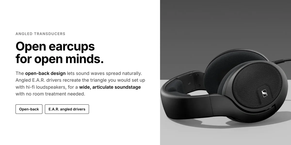 Sennheiser HD 560S on a table, open-back earcups with angled E.A.R. drivers for a wide soundstage
