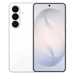 Samsung Galaxy S26 in White, angled back and front views
