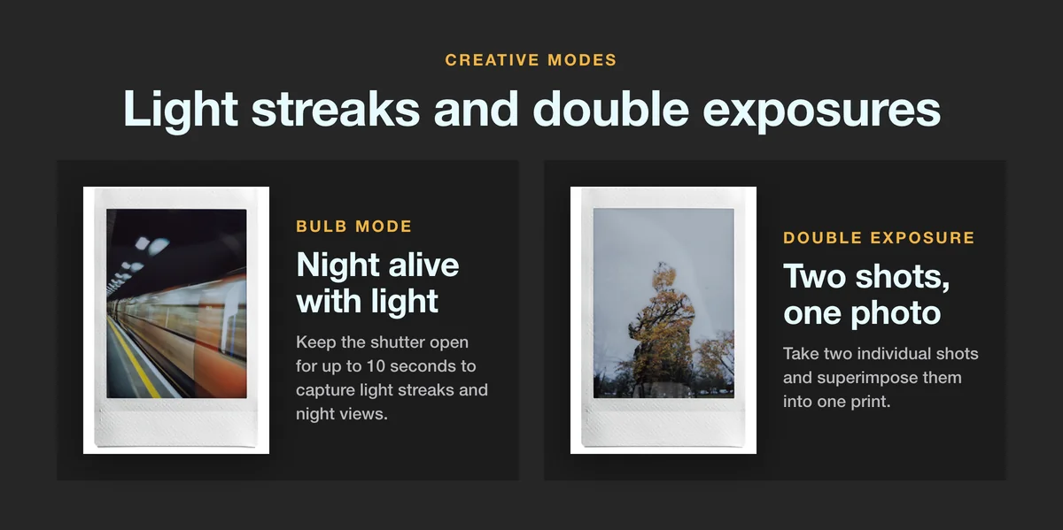 Fujifilm Instax Mini 99 Bulb Mode light streaks and Double Exposure prints