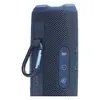 JBL Flip 7 portable Bluetooth speaker in Blue, carabiner on the PushLock mount beside the Bluetooth, power and Auracast buttons