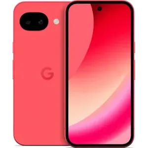 Google Pixel 10a in Berry, back and front views side by side, showing the dual camera and the 6.3-inch screen