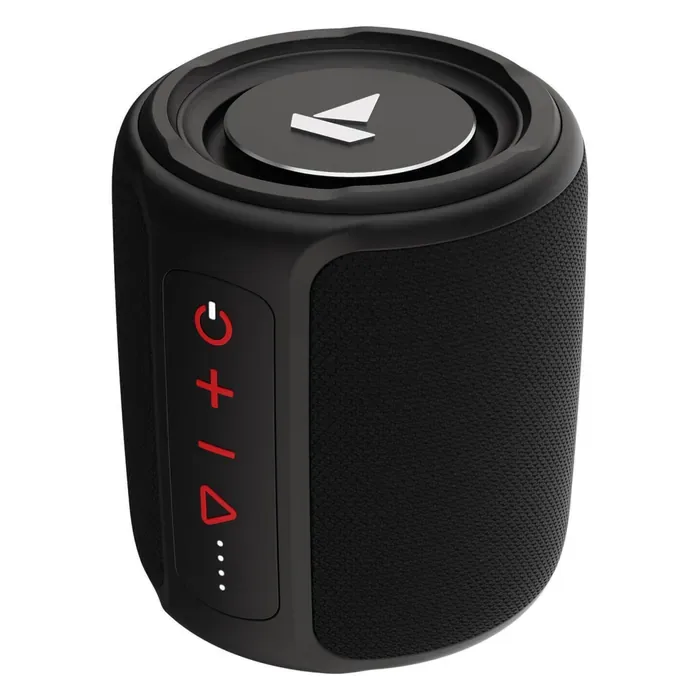 boAt Stone 352 portable Bluetooth speaker in Raging Black, angled view showing the top cap and front buttons