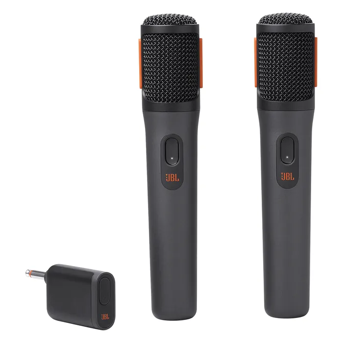 JBL PartyBox Wireless Mic digital wireless microphones in Black, pair of microphones with the wireless dongle