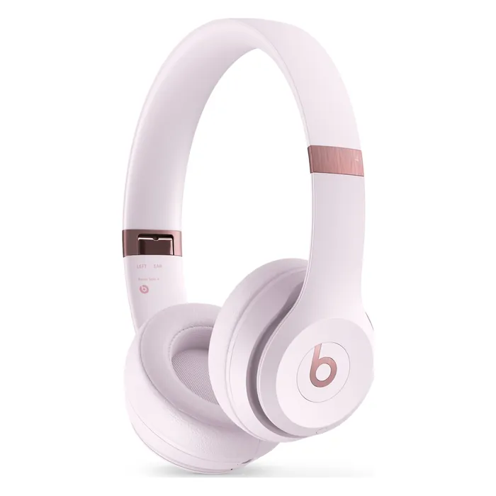Beats Solo 4 on-ear wireless headphones in Cloud Pink, angled front view