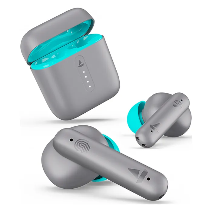 boAt Airdopes 141 true wireless earbuds in Cyan Cider, earbuds and the open charging case