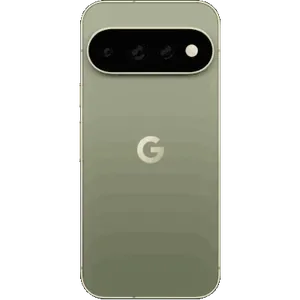Google Pixel 11 Pro in Olive, back view showing the camera bar and G logo