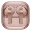 Samsung Galaxy Buds 4 Pro noise cancelling earbuds in Pink Gold, closed charging case seen through the translucent lid