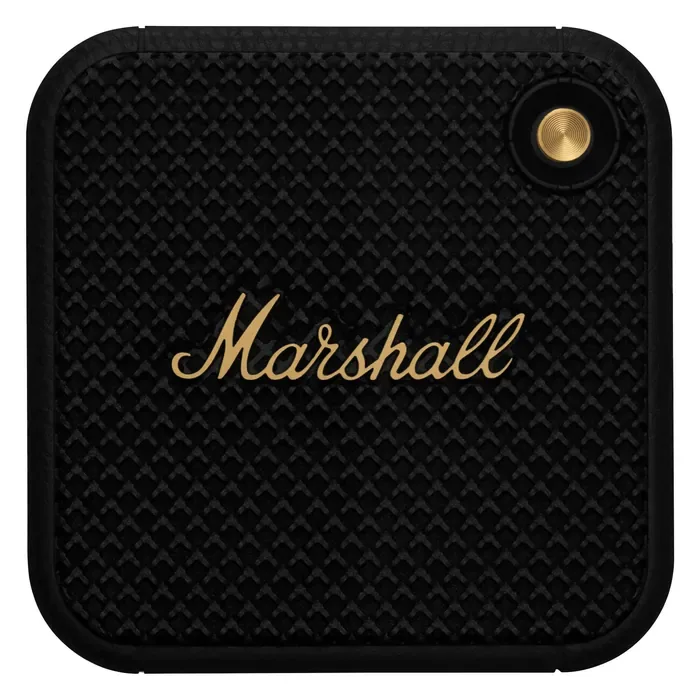 Marshall Willen portable Bluetooth speaker in Black and Brass, front view