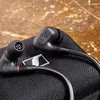 Sennheiser IE 300 wired in-ear monitors, Black, resting on the carry case