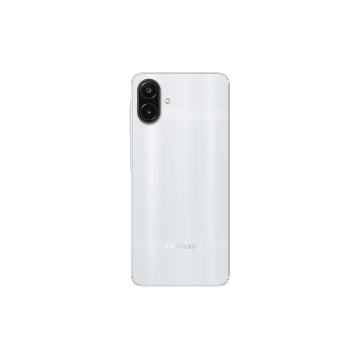 Samsung Galaxy A08 4G in Silver, back view with the dual camera