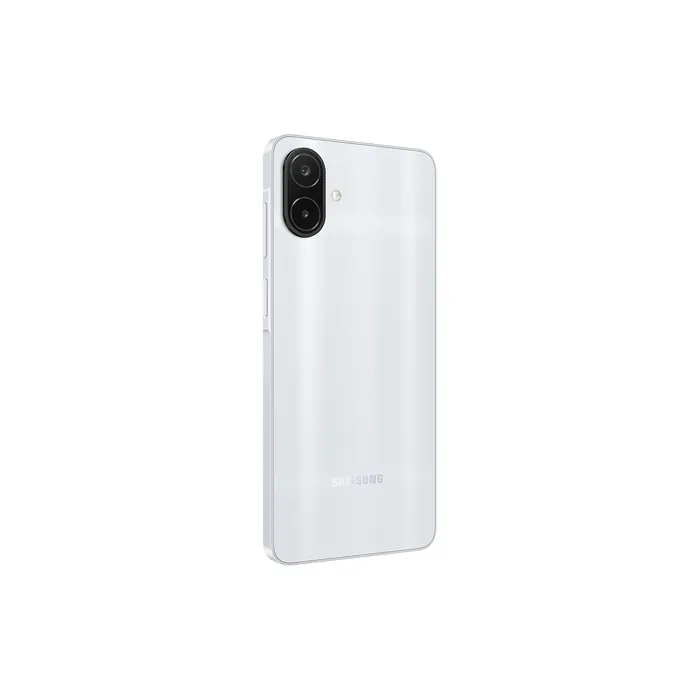 Samsung Galaxy A08 4G in Silver, angled back view