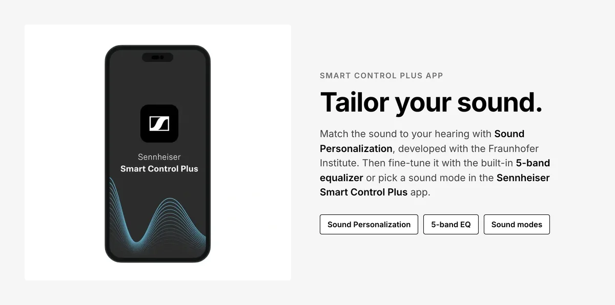 Sennheiser Accentum Plus Wireless Sound Personalization, 5-band EQ and sound modes in the Smart Control Plus app