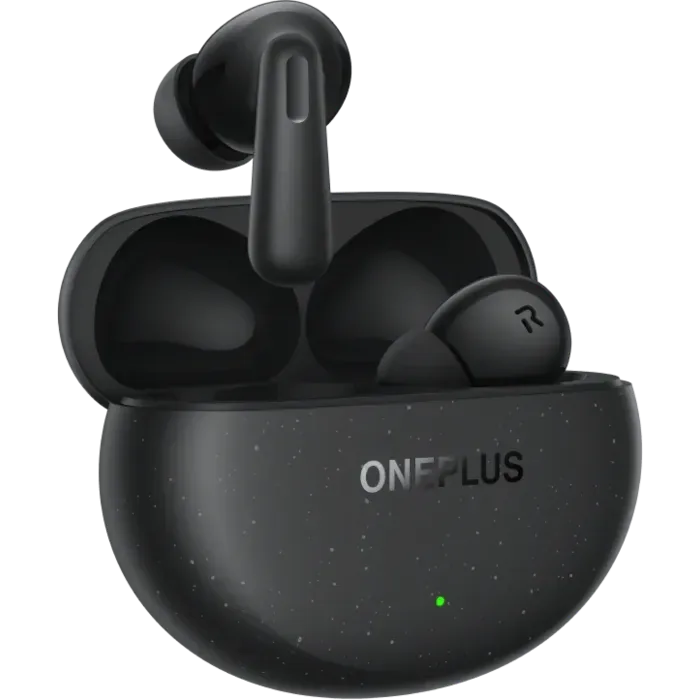 OnePlus Nord Buds 3 Pro true wireless noise cancelling earbuds in Starry Black, earbud lifted out of the open charging case